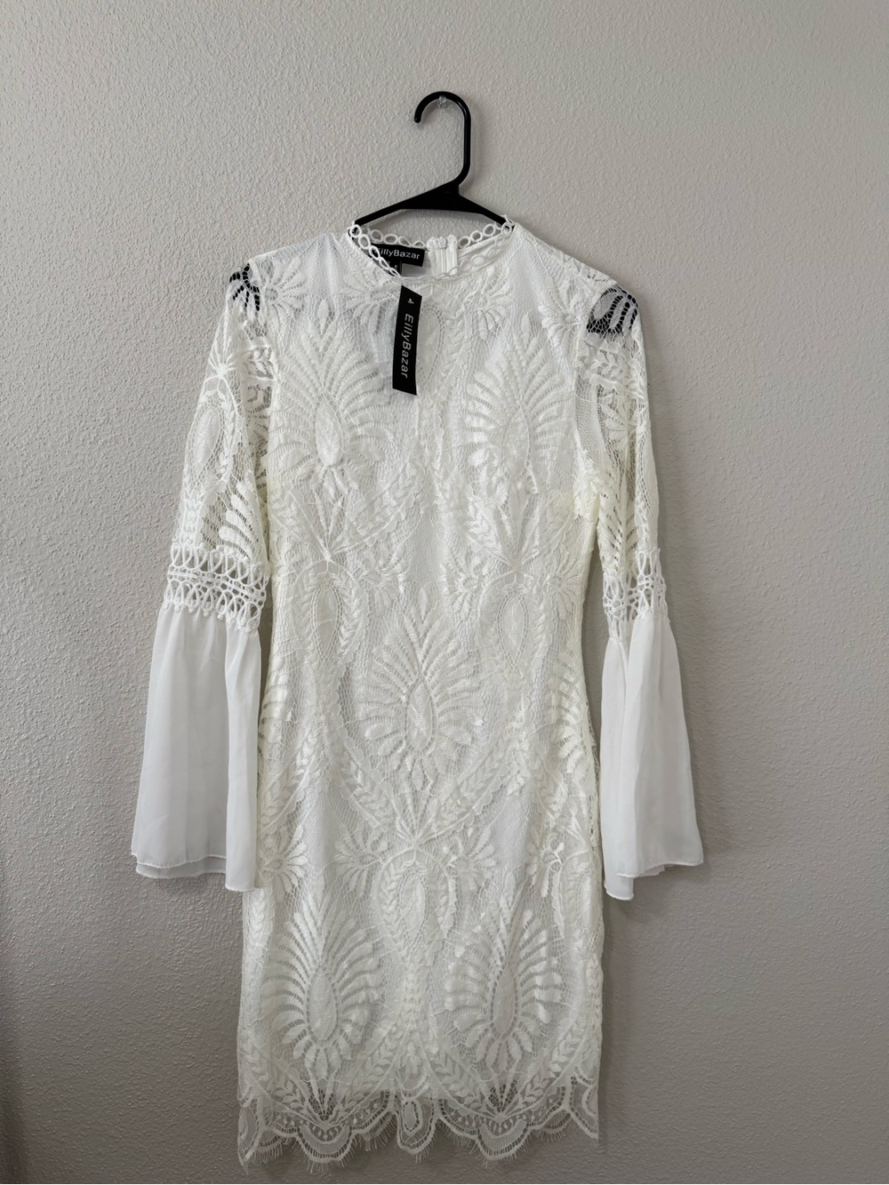 Elody Bazaar White Lace Bell-Sleeve Dress